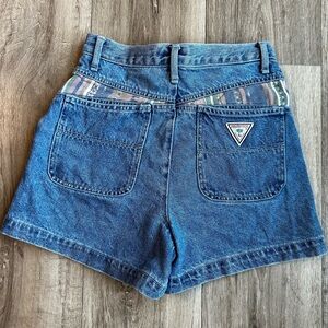 Vintage Palmetto's Women's Blue Denim Shorts with Patterned Detail